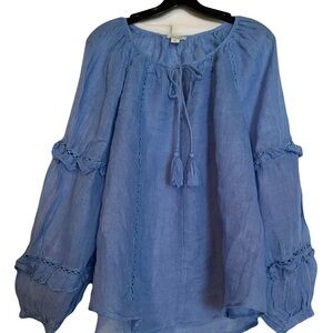 Sundance Light Blue Tassel gauze Blouse size PL